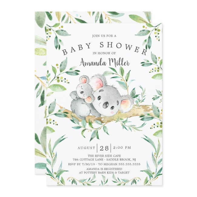 Adorable Koala Bear Baby Shower Invitation