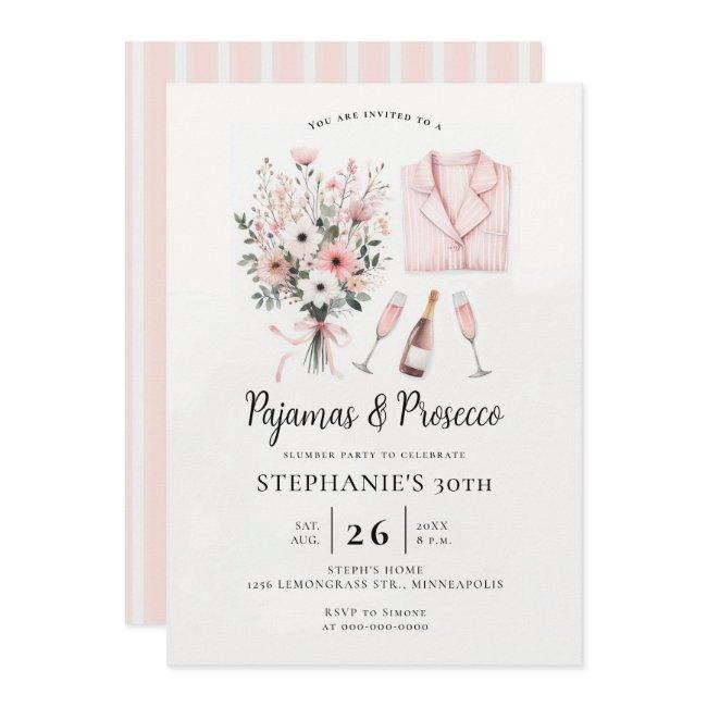 Adult Pj Sleepover Pajamas Prosecco 30th Birthday Invitation