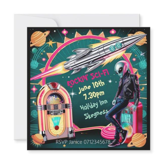 Adult Sci-fi Party Rocking Sci Fi Rockabilly Invitation