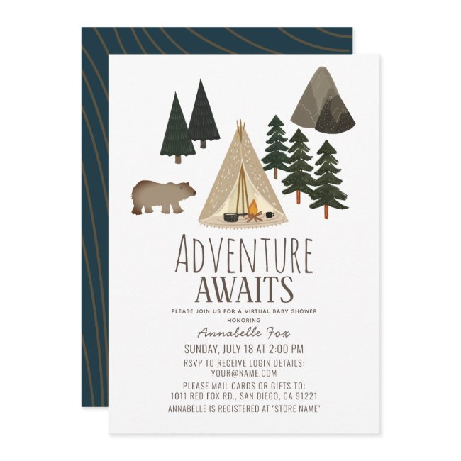 Adventure Awaits Camping Virtual Baby Shower Invitation