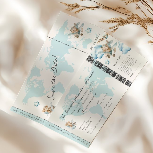 Adventure Awaits Flying Bears Boarding Pass Invitation