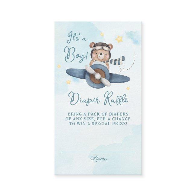 Adventure Cute Bear Blue Plane Baby Diaper Raffle Enclosure Invitations