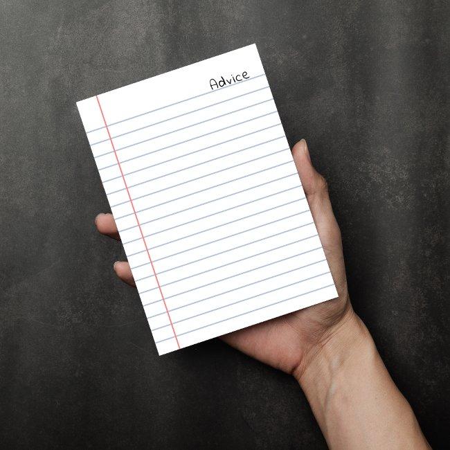 Advice White Lined Notebook Paper Enclosure Invitations