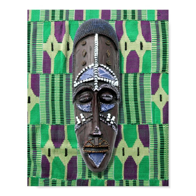 African Tribal Mask Cowrie Shells Orange Green Poster