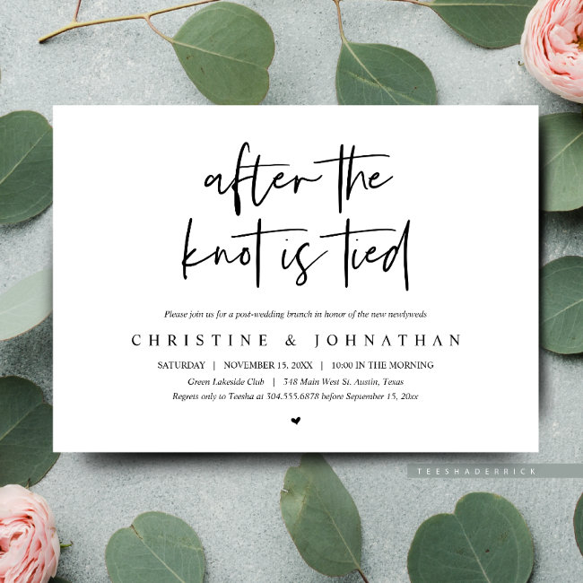 After The Knot Tied, Elopement Post Wedding Brunch Invitation