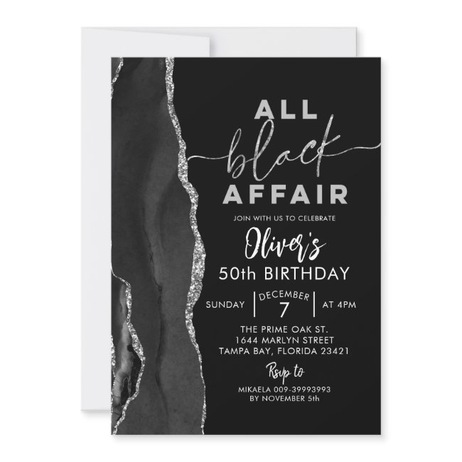 Agate All Black Affair Adult Birthday Party Invitation