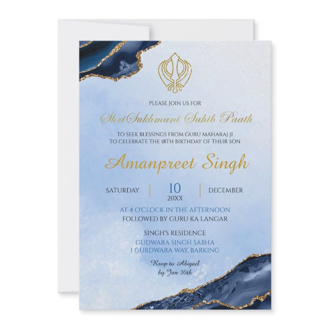 Agate Navy Sri Sukhmani Sahib Path 18th Birthday Invitation