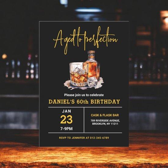 Aged To Perfection Men's 60th Whiskey Birthday Invitation