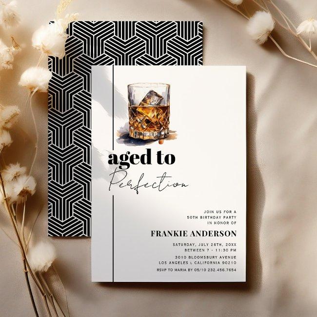 Aged To Perfection Whiskey Birthday Party Invitation