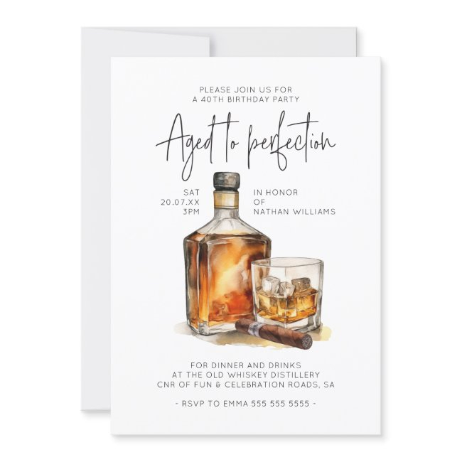 Aged To Perfection Whiskey & Cigar Men's Birthday Invitation