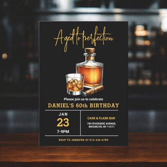 Aged To Perfection Whisky Cigar 60th Birthday Invitation