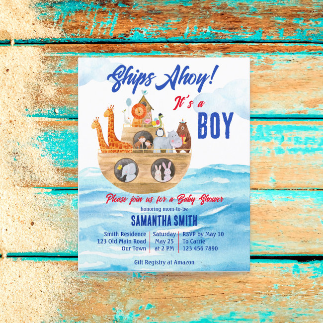 Ahoy Its A Boy Noahs Ark Baby Shower Budget Invite
