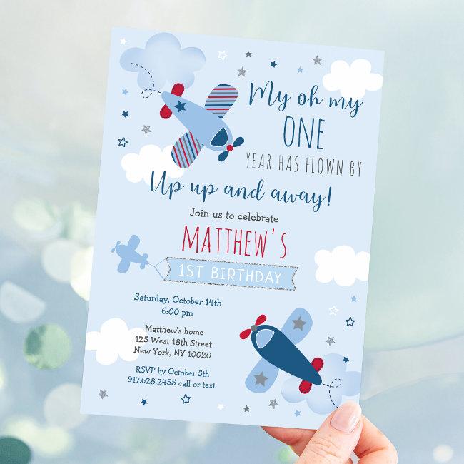 Airplane Boy First Birthday Invitation