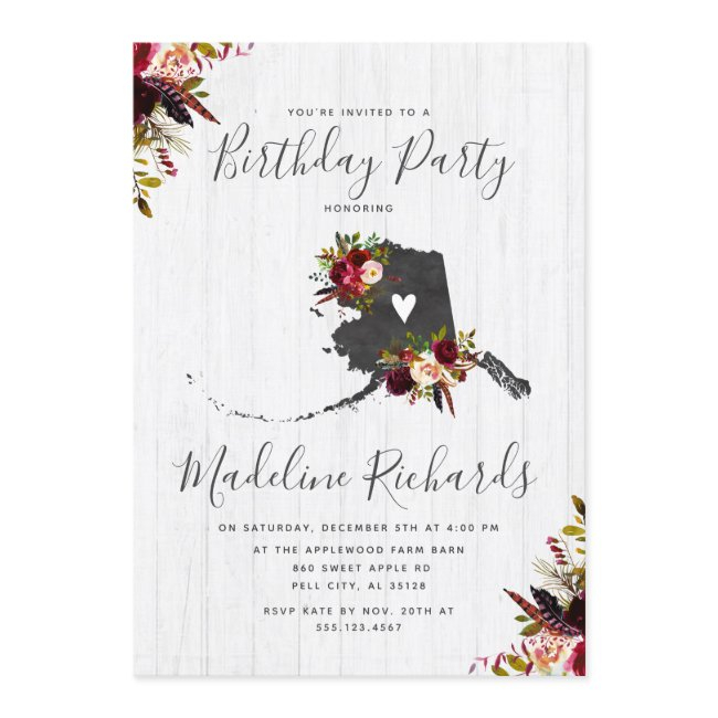 Alaska State Rustic Birthday Party Invitation
