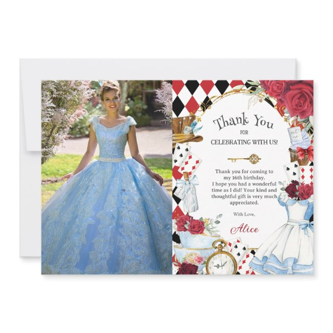 Alice In Wonderland Roses Birthday Tea Party Photo Thank You Invitations
