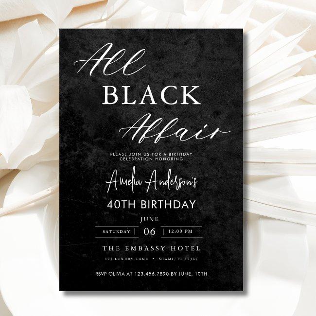 All Black Affair 40th Birthday Party Elegant Invitation