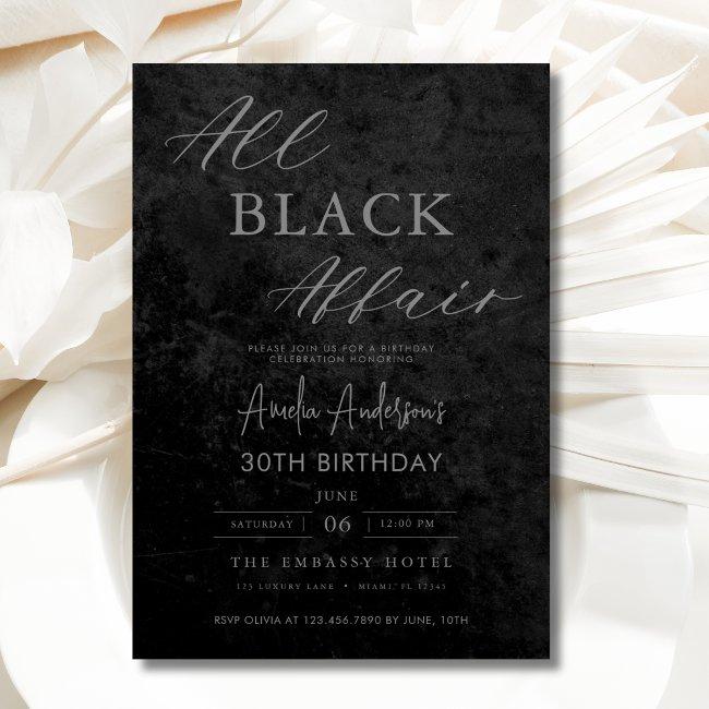 All Black Affair Birthday Party Modern Elegant Invitation