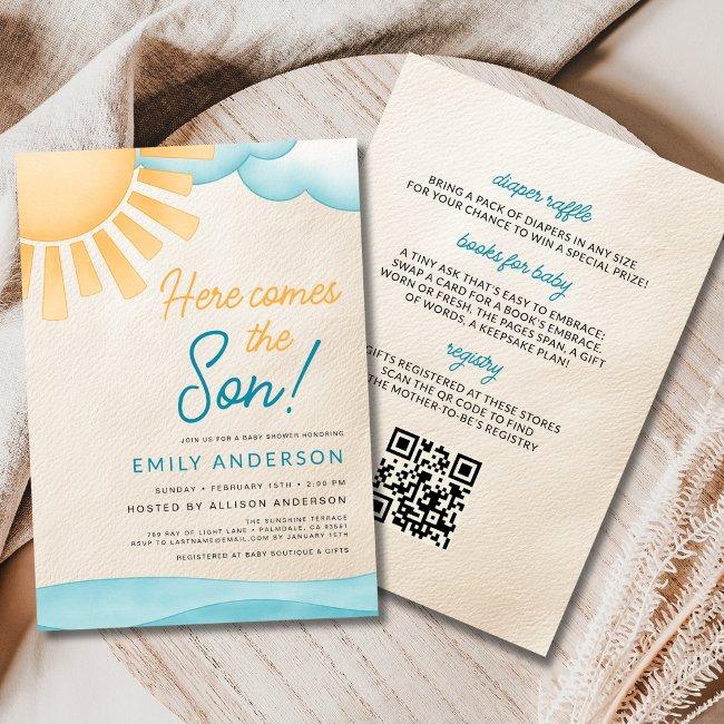 All In One Here Comes The Son Baby Boy Shower Invitation