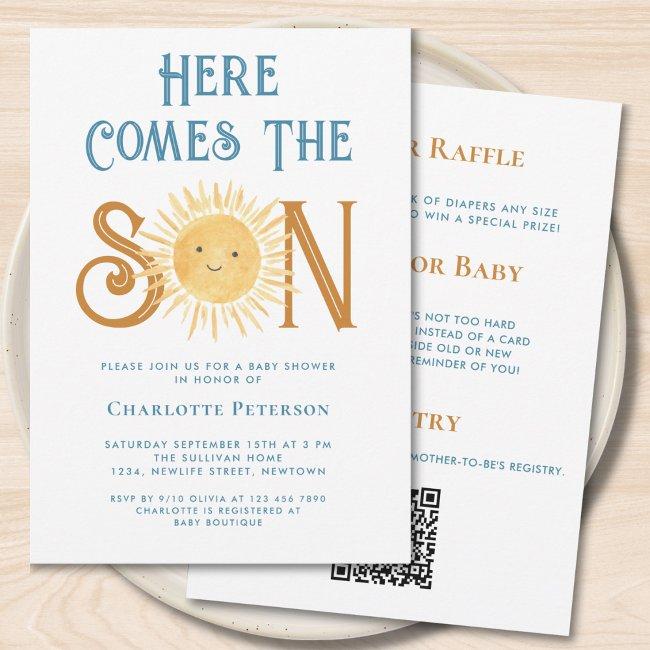 All In One Here Comes The Son Baby Boy Shower Invitation