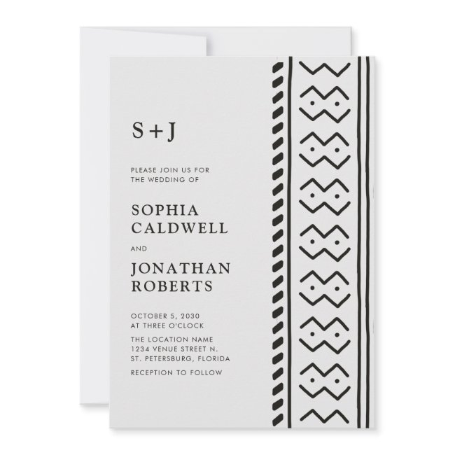 All In One Modern Boho Mudcloth Monogram Wedding I Invitation