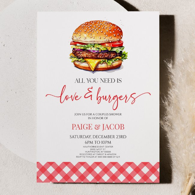All You Need Is Love And Burgers Couples Shower Invitation