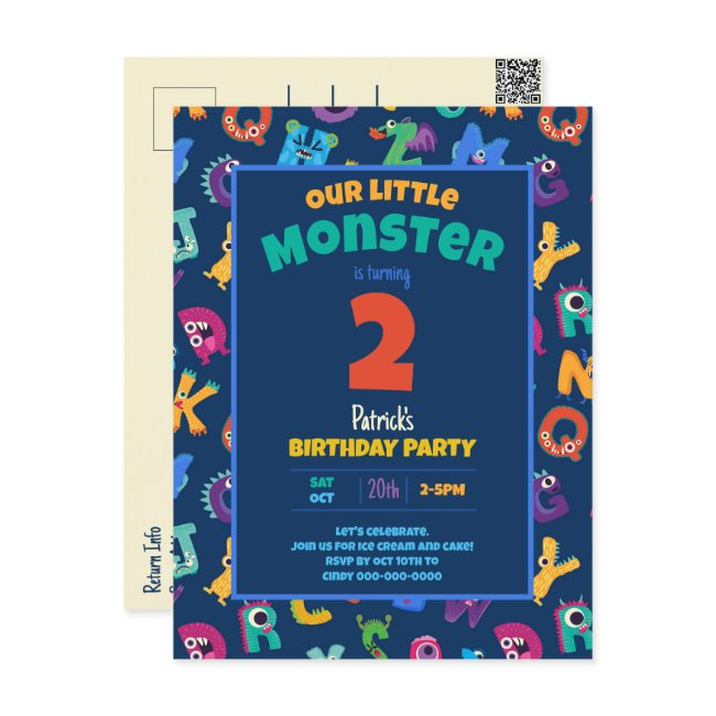 Alphabet Monsters Birthday Little Monster Add Age Postinvitations