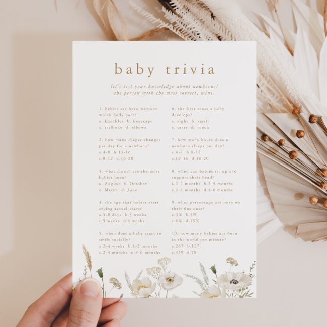 Alyssa Boho Flower Baby Shower Trivia Game Invitations