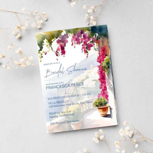 Amalfi Coast Mediterranean Italian Bridal Shower Invitation