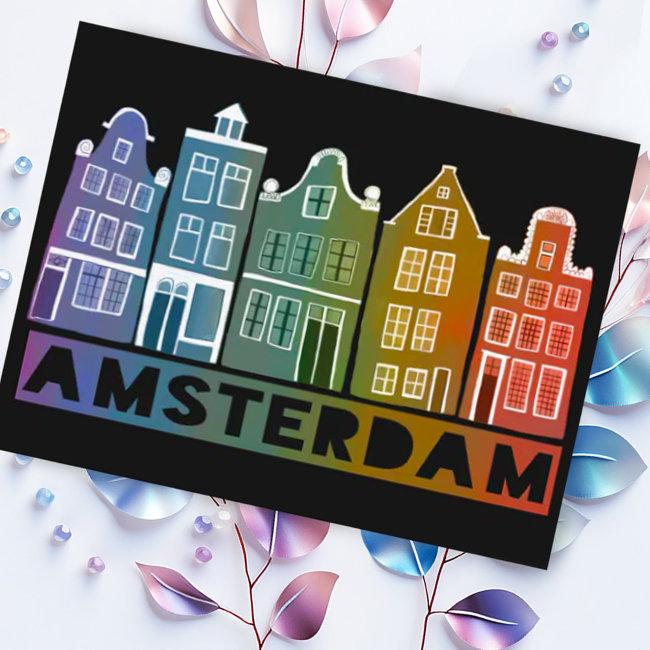 Amsterdam Holland Canal Houses Travel Colorful Postinvitations