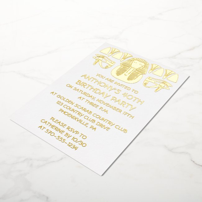 Ancient Egypt King Tut Themed Custom Party Foil Invitation