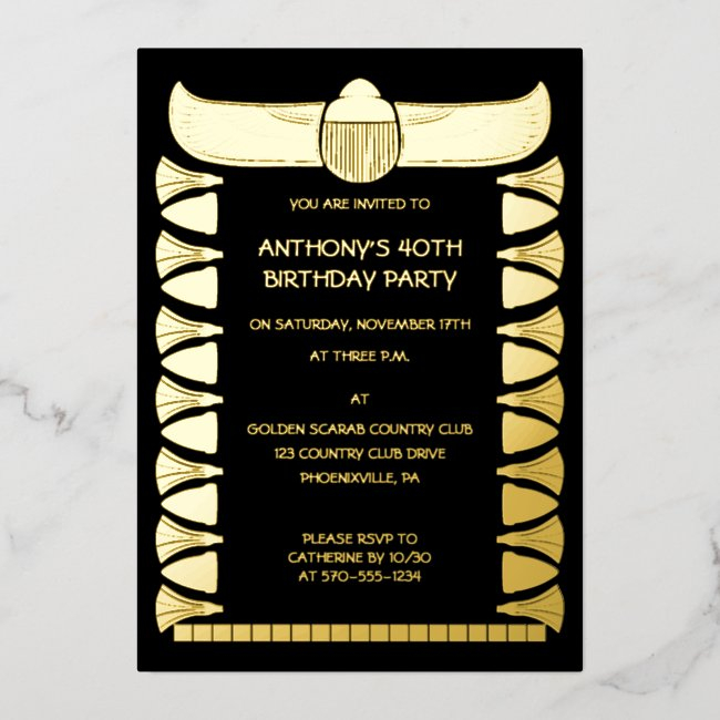 Ancient Egyptian Scarab Beetle Custom Foil Invitation