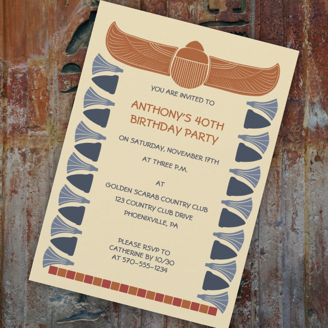 Ancient Egyptian Scarab Beetle Custom Invitation