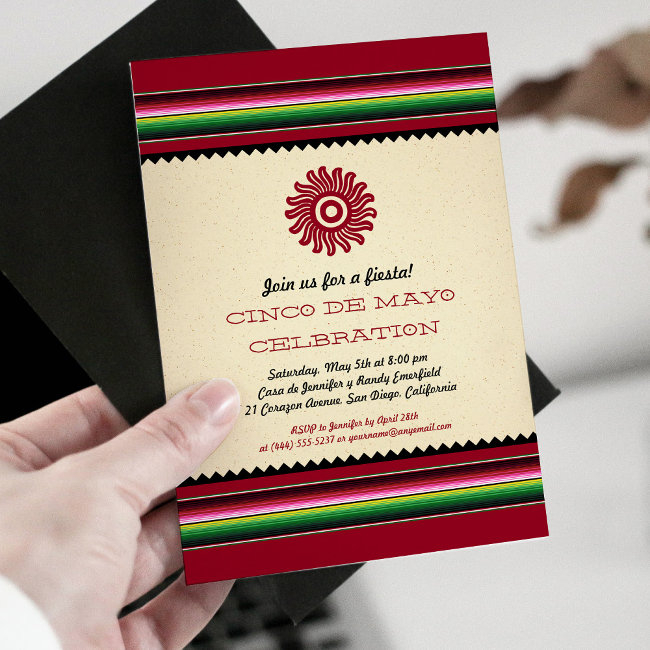 Ancient Mexican Sun Serape Cinco De Mayo Party Invitation