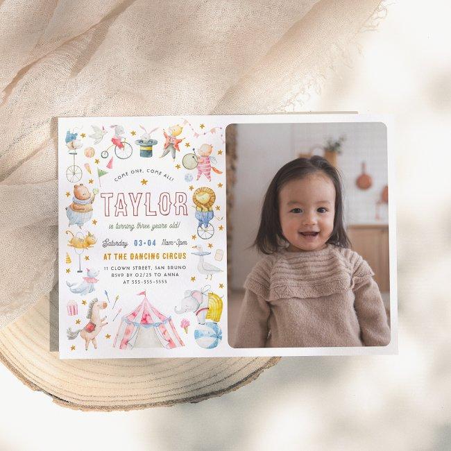 Animal Circus | Watercolor Carnival Photo Birthday Invitation