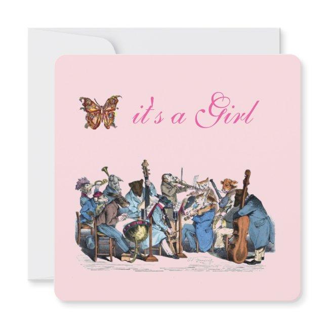 Animal Farm Orchestra Butterfly Girl Baby Shower Invitation