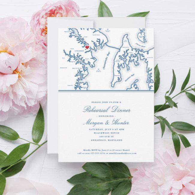 Annapolis Kent Island Map Navy Rehearsal Dinner Invitation