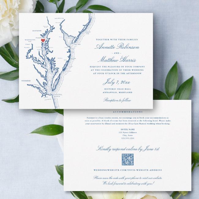 Annapolis Maryland All-in-one Qr Code Rsvp Wedding Invitation