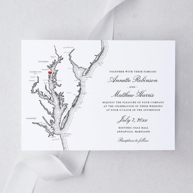 Annapolis Maryland Elegant Black And White Wedding Invitation