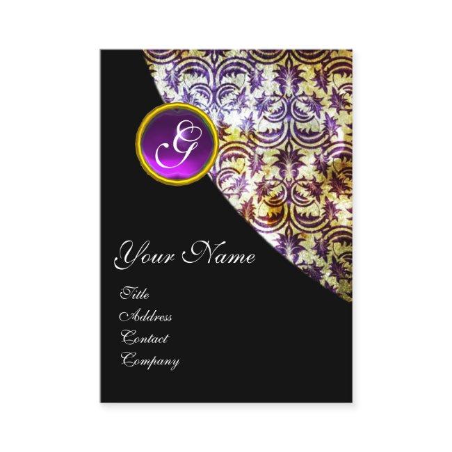 Antique Damask Purple Amethyst Monogram Black Business Invitations