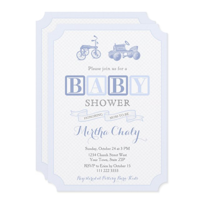 Antique Toys Abc Blocks Timeless Boy Baby Shower Invitation