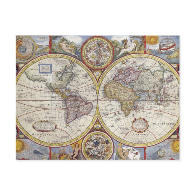 Antique World Map Postinvitations