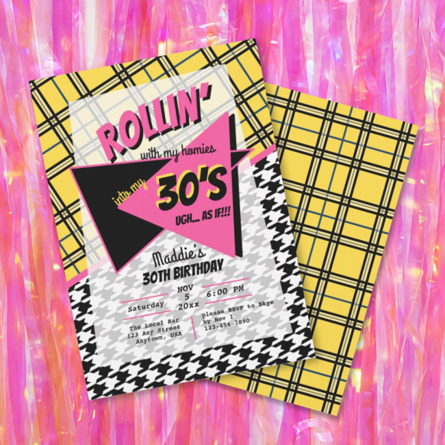 Any Age 90s Retro Plaid Houndstooth As If Birthday Invitation