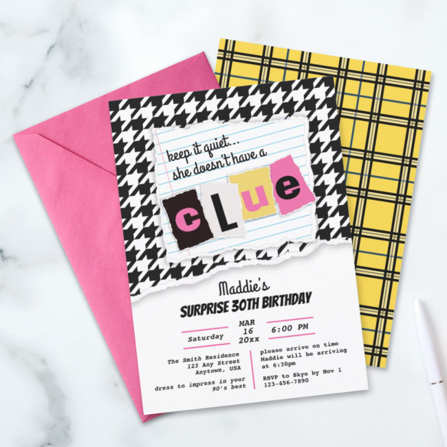 Any Age 90s Yellow Plaid Houndstooth Surprise Invitation