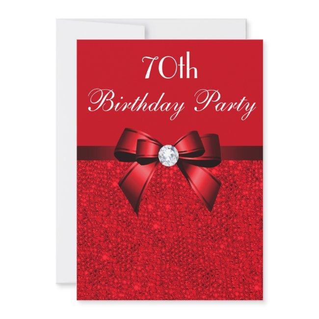 Any Age Birthday Party Red Faux Sequins Red Bow Invitation