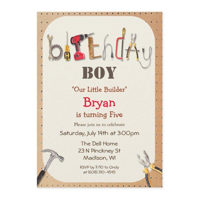 Any Age - Boy Builder Tool Birthday Invitation