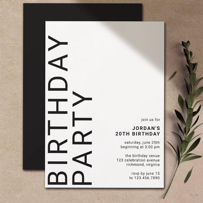 Any Age | Cool Modern Minimal Unisex Birthday Invitation
