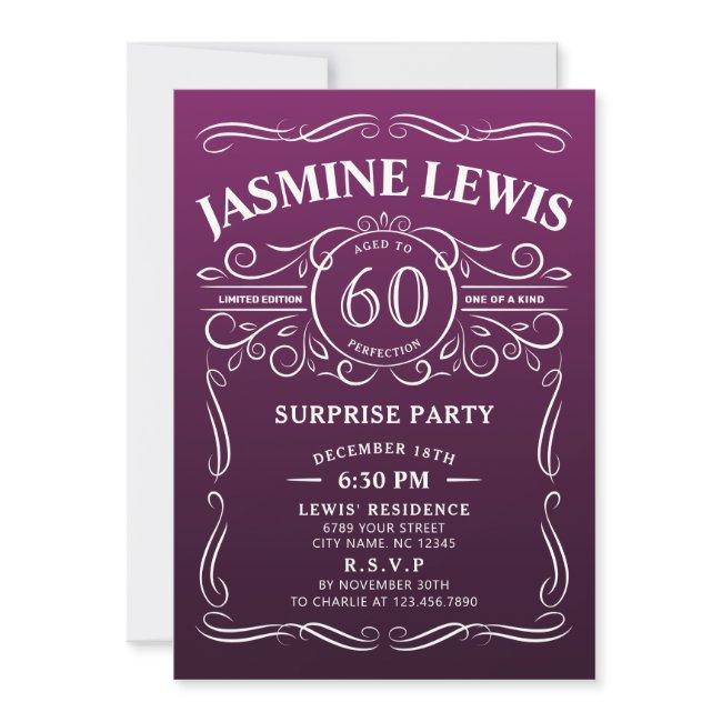 Any Age Purple Whiskey Surprise 60th Birthday Invitation