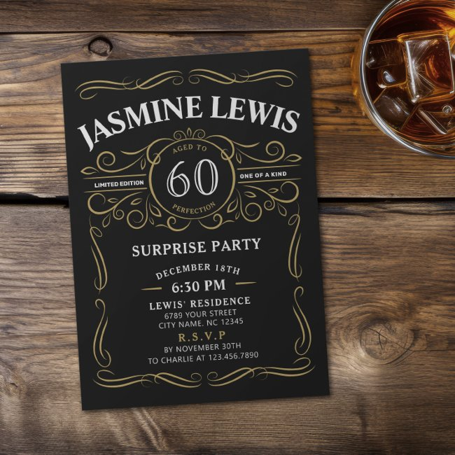 Any Age Whiskey Themed Surprise 60th Birthday Invitation