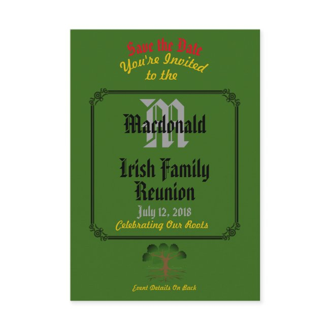 Any Name & Date Green Irish Family Reunion - Save The Date
