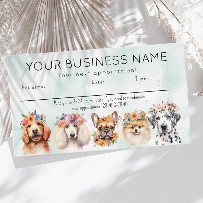 Appointment Invitations Watercolor Dogs Flowers, Green